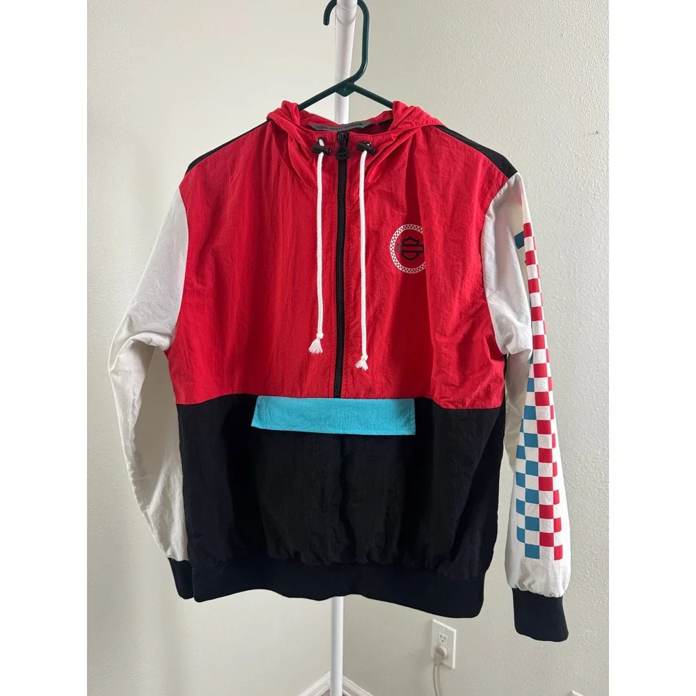 Harley-Davidson Mens Colorblock Anorak Windbreaker Jacket Red Black White Size M